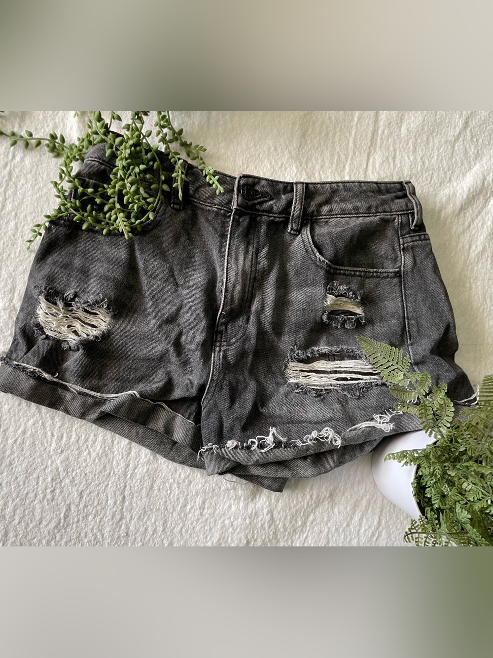 PacSun Black Washed Distressed Denim Shorts